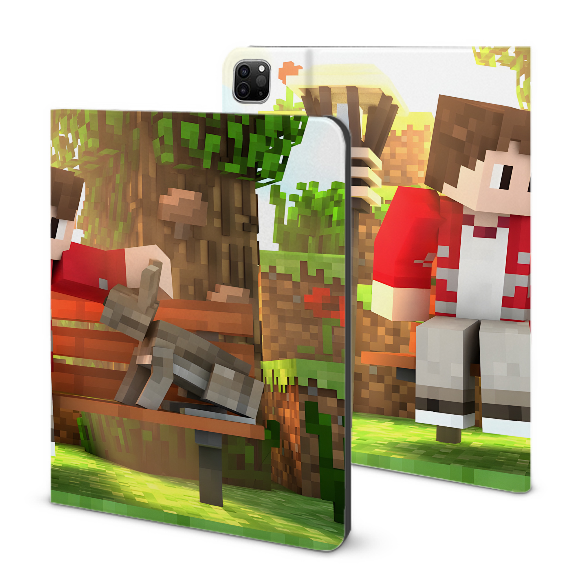 （画像用） マインクラフト ブロックの世界 Minecraft MC Block world IPad ケース ブック型 PUレザー TPU 耐衝撃 軽量 薄型 ペン収納なし 全面保護 IPad 各モデル対応